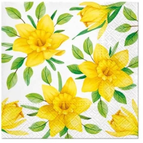 Decoupage Napkins- Daffodil Paper Napkins- Set of 3- Cocktail Size