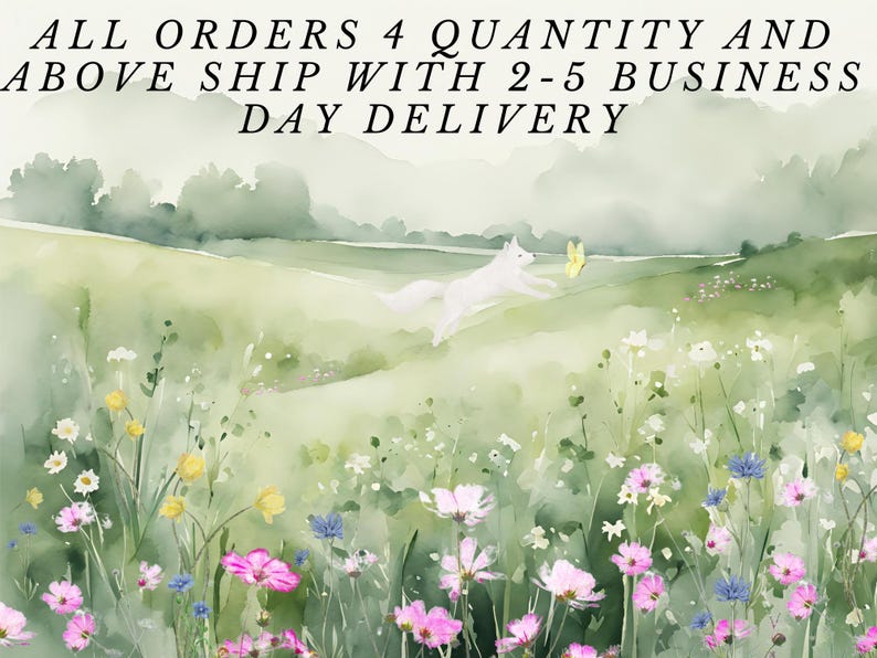 a painting of a field of flowers with a white horse in the distance