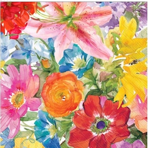 Decoupage Napkins- Wildflower Flower Floral Collage Paper Napkins- Set of 3- Cocktail Size