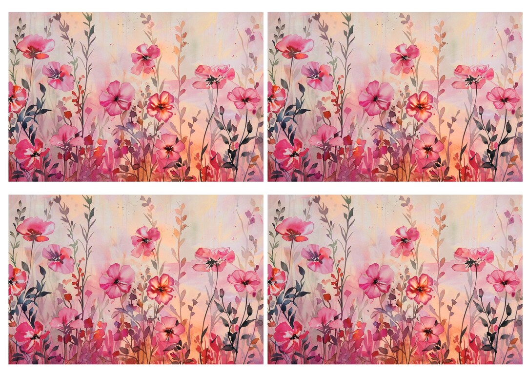 Pink Rice Paper Rice Paper for Decoupage / Pink Meadow Floral Flowers / 1 Rice Paper ...