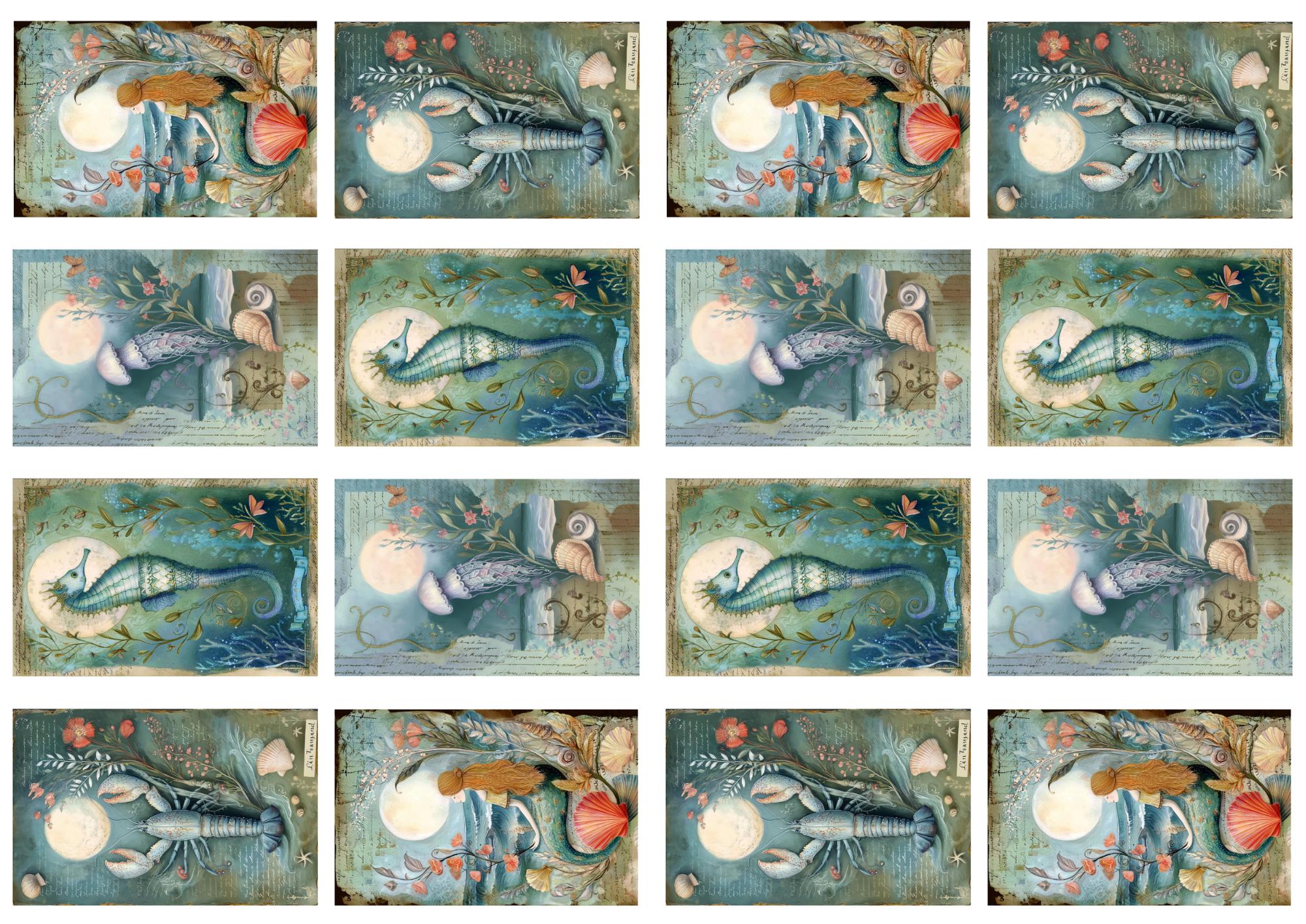 Rice Paper for Decoupage / Mermaid Ocean Seahorse Lobster Octopus ...