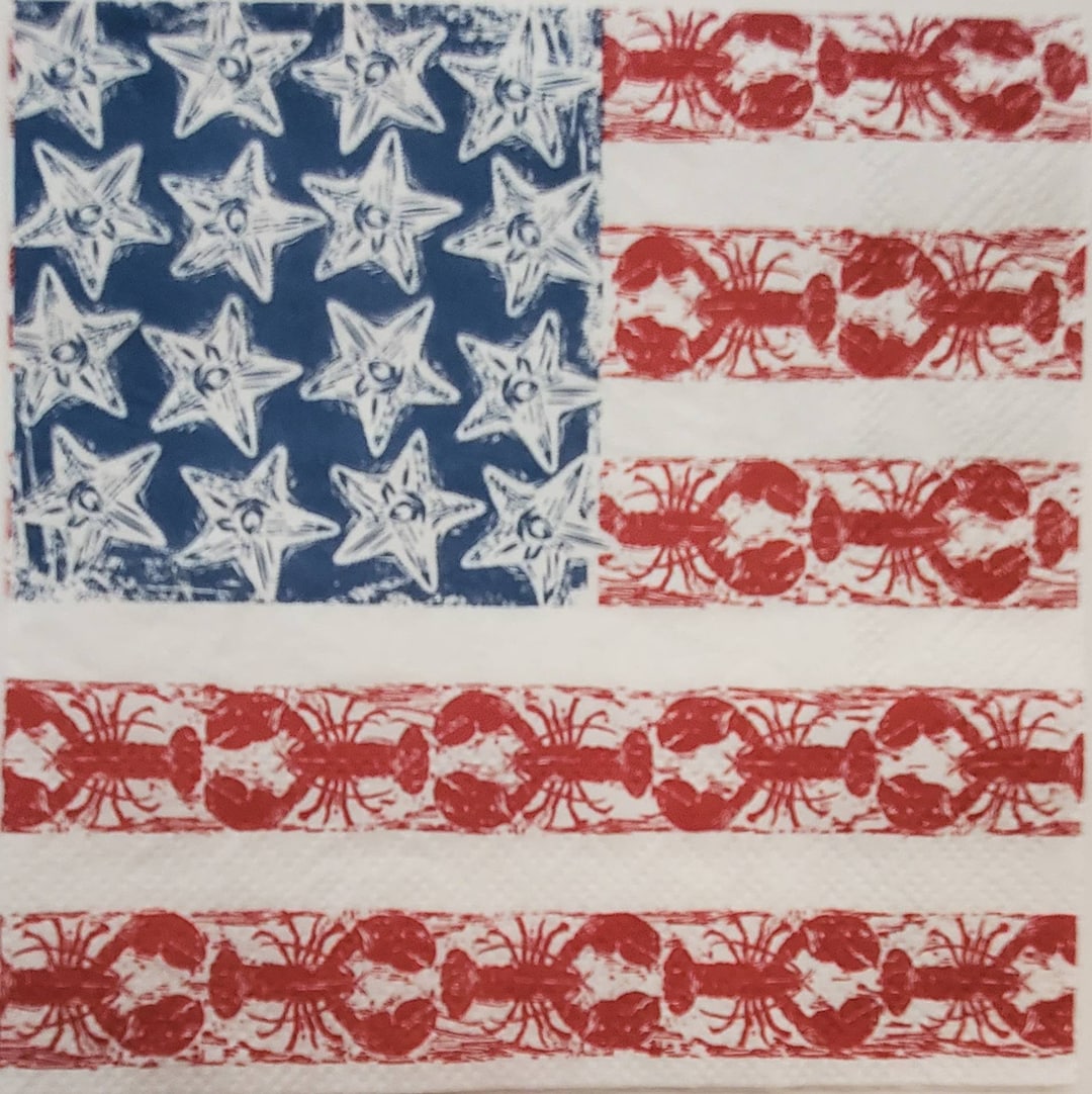 Decoupage Napkins USA Beach Flag Crab Lobster Paper Napkins Set of 3