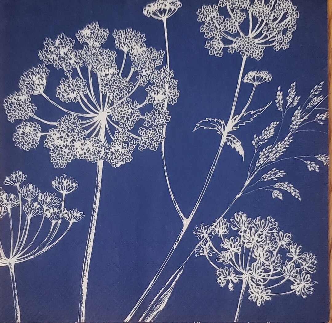 Decoupage Napkins Blue White Floral Paper Napkins Set of 3 Luncheon