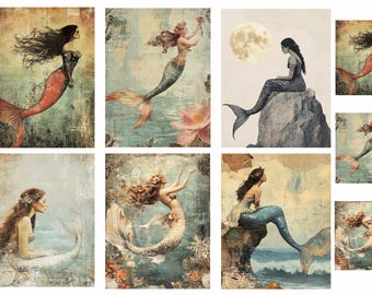 Papel de Arroz para Decoupage / Sirenas Vintage / 1 Papel de Arroz / A4 / Personalizable