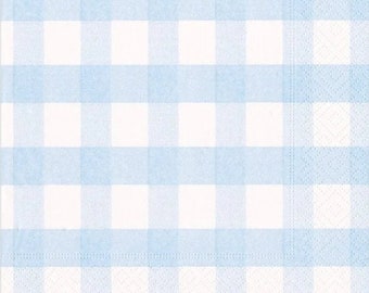 Decoupage Napkins- Blue Gingham Plaid Paper Napkins- Set of 3- Cocktail Size