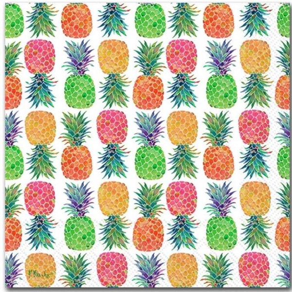 Decoupage Napkins- Pineapple Paper Napkins- Set of 3- Cocktail Size