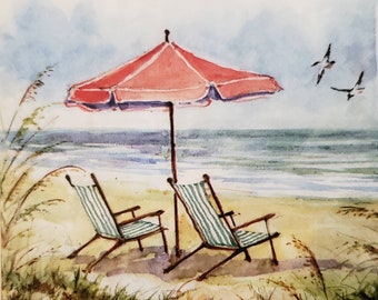 Decoupage Napkins- Beach Scene Umbrella Paper Napkins- Set of 3- Cocktail Size