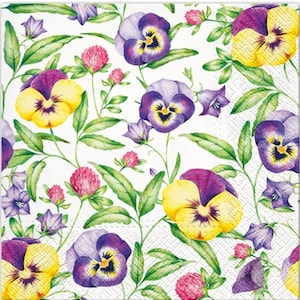 Decoupage Napkins- Pansy Paper Napkins- Set of 3 - Luncheon Size