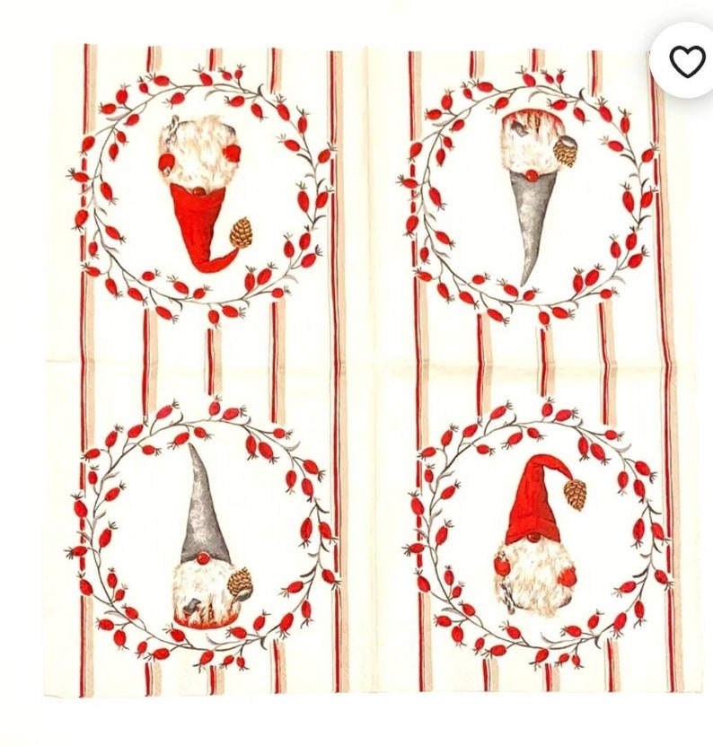 Decoupage Napkins Christmas Gnome Paper Napkins Set of 3 Etsy