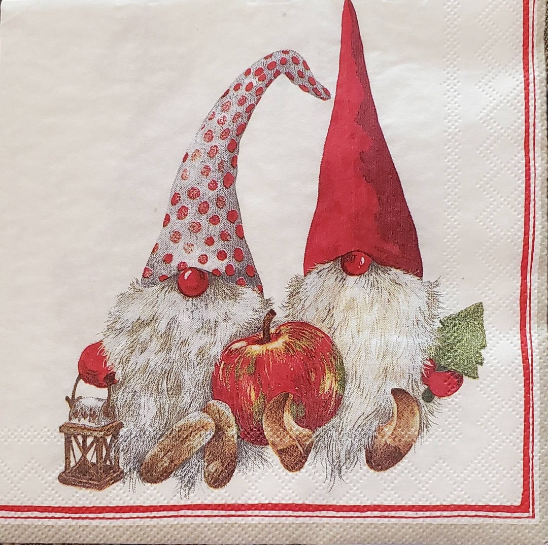 Decoupage Napkins Christmas Gnome Paper Napkins Set of 3 Cocktail Size Etsy