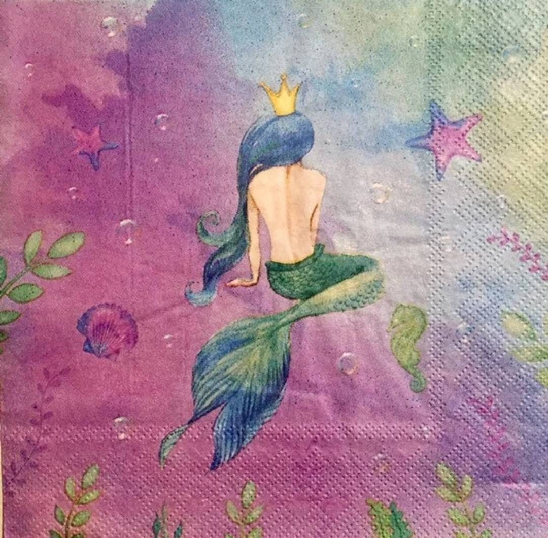 Decoupage Napkins Mermaid Paper Napkins Set of 3 Luncheon Size Etsy