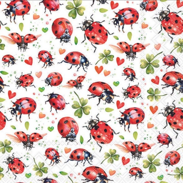 Decoupage Napkins- Ladybug Paper Napkins- Set of 3 - Luncheon Size