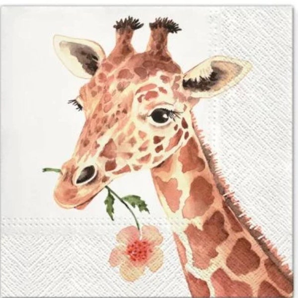 Decoupage Napkins- Giraffe Paper Napkins- Set of 3 - Luncheon Size