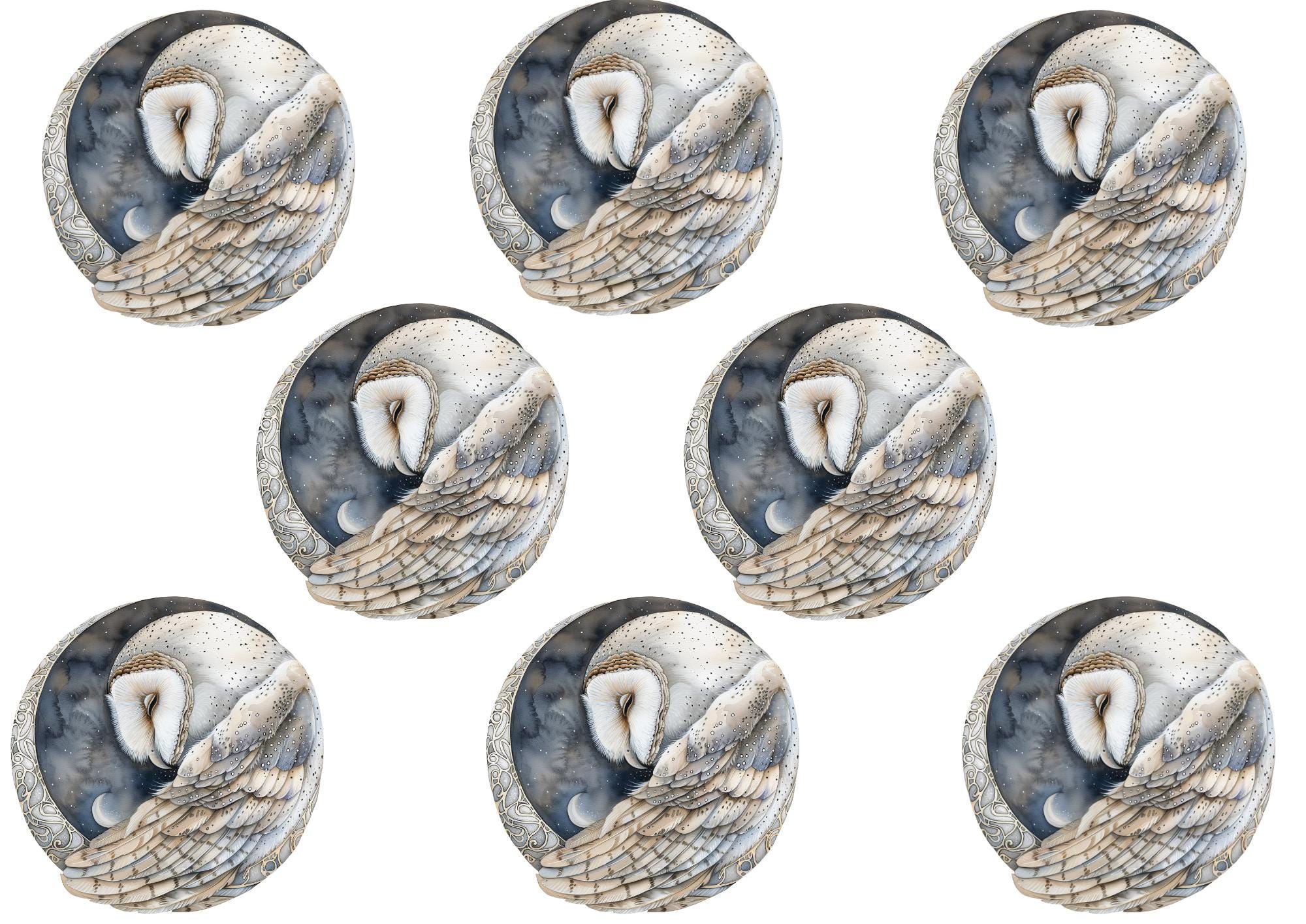 Rice Paper for Decoupage / Snow Owl Owls Winter Bird Ornaments Round Coasters / 1 Rice Paper / A4 / 