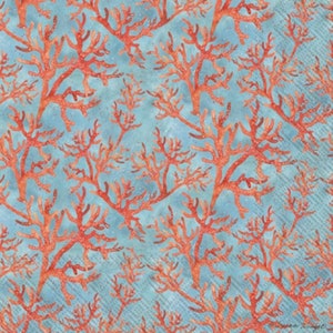 Decoupage Napkins- Coral Ocean Paper Napkins- Set of 3- Cocktail Size