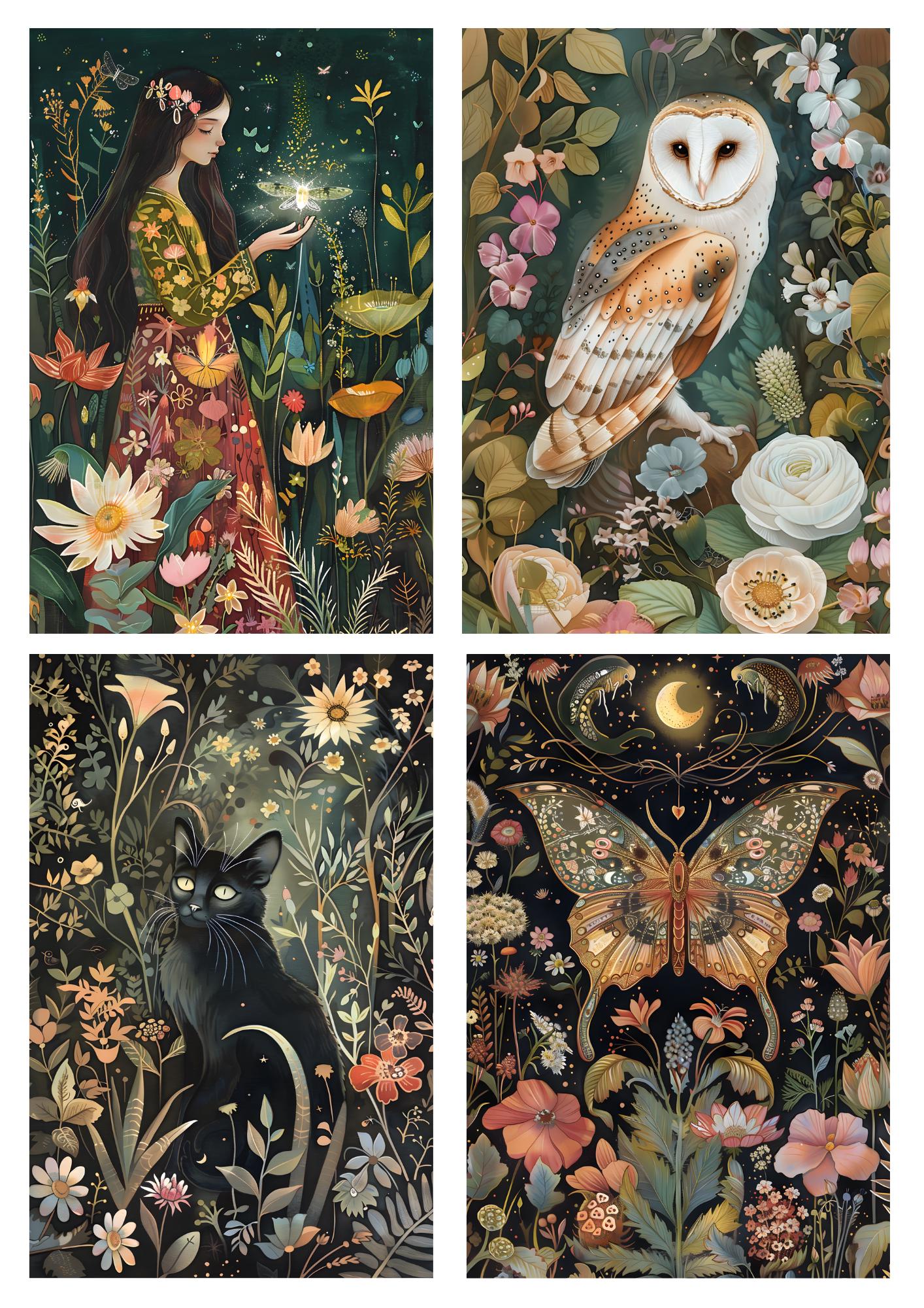 Rice Paper for Decoupage / Cat Lady Owl Moth / 1 Rice Paper / A4 / Customizable