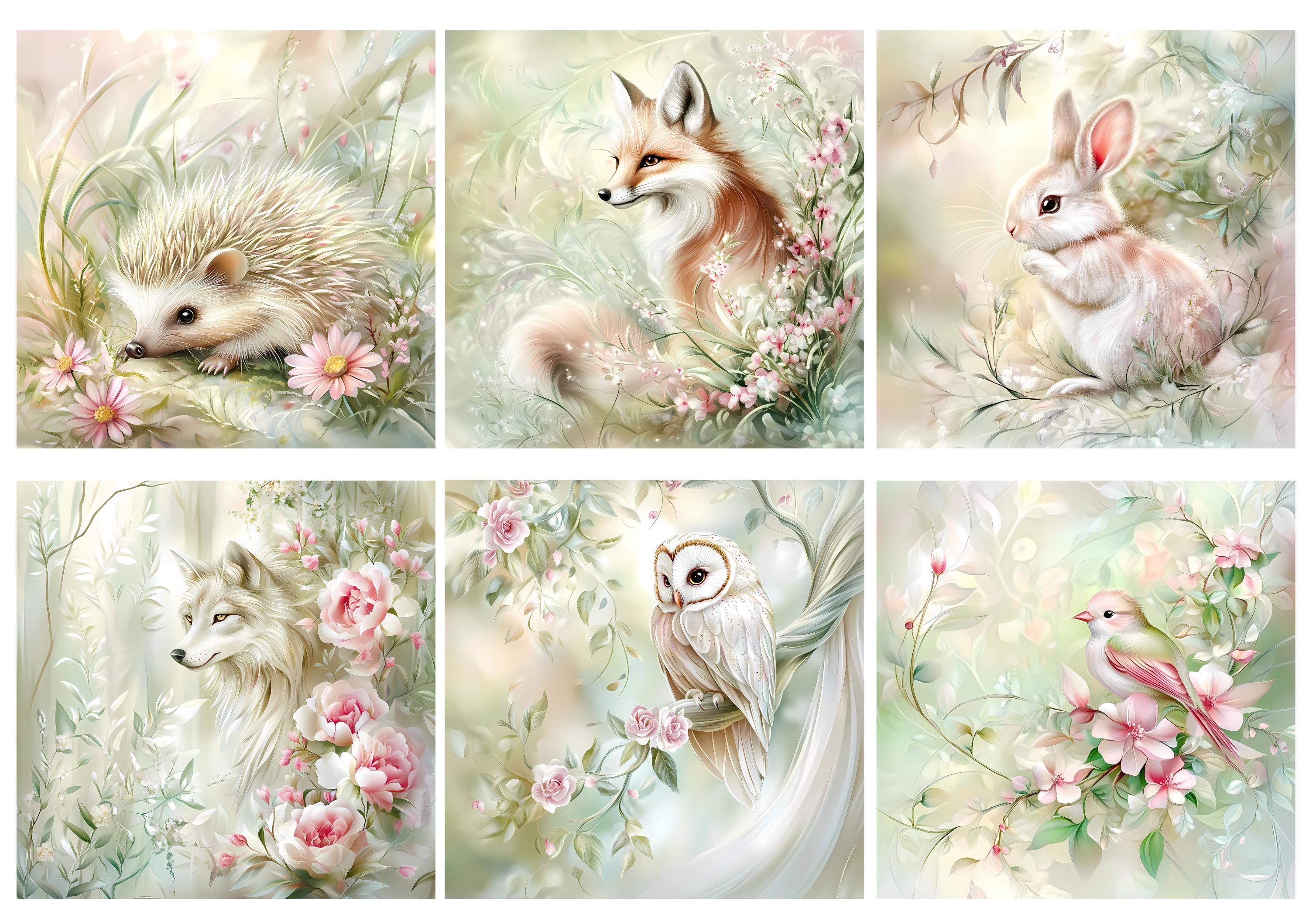 Rice Paper for Decoupage / Fox Hedgehog Owl Squirrel Bunny Enchanted Forest / 1 Rice Paper / A4 / A5