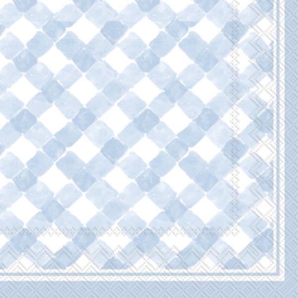Decoupage Napkins- Blue Gingham Plaid Paper Napkins- Set of 3- Cocktail Size