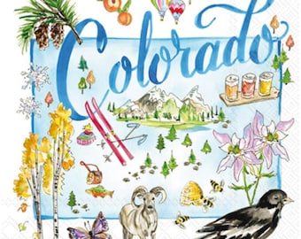 Decoupage Napkins- Colorado State Paper Napkins- Set of 3- Cocktail Size