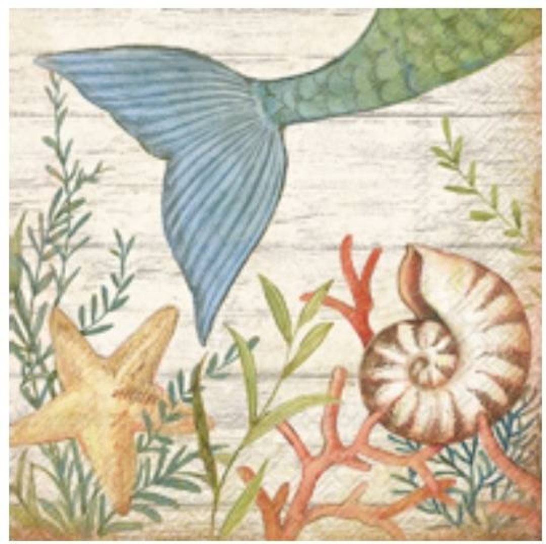 Decoupage Napkins Mermaid Paper Napkins Set of 3 Cocktail Size Etsy