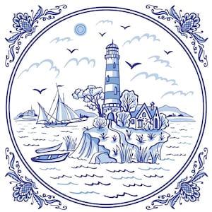 Decoupage Napkins- Blue White Lighthouse Paper Napkins- Set of 3 - Cocktail Size
