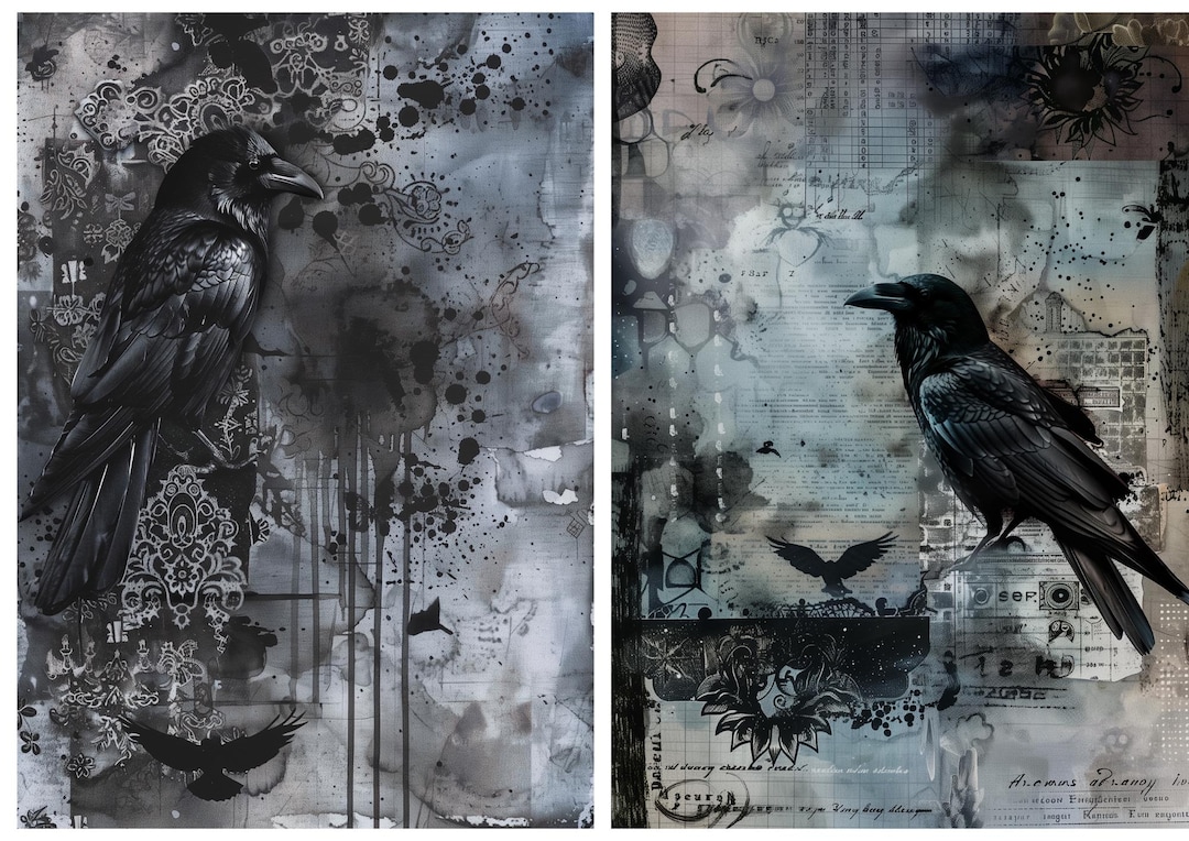 Raven Ripped Paper Effect Rice Paper for Decoupage / Raven Ravens Halloween Gothic / 1 Rice Paper ...