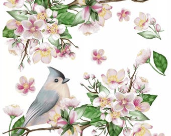 Decoupage Napkins- Birds & Flowers Spring Flower Napkins- Set of 3 - Luncheon Size