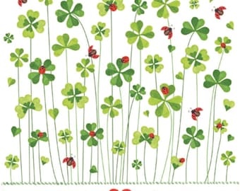 Decoupage Napkins- Lucky Clover & Ladybug Paper Napkins- Set of 3- Luncheon Size