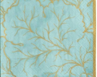 Decoupage Napkins- Coral Ocean Paper Napkins- Set of 3- Cocktail Size