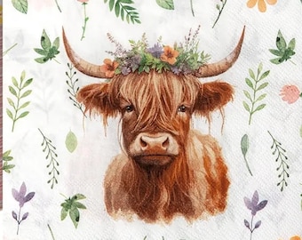 Decoupage Napkins-  Highland Cow Paper Napkins- Set of 3 - Luncheon Size