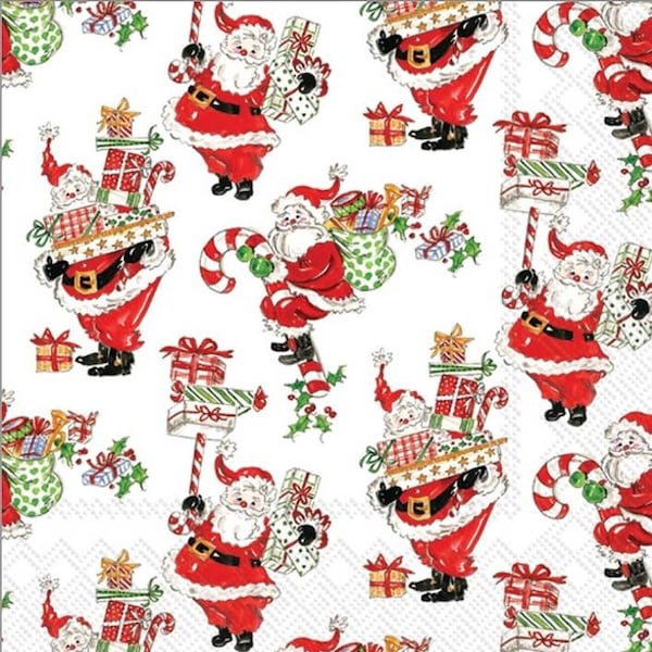 Decoupage Napkins- Christmas Santa Paper Napkins- Set of 3 - Luncheon Size