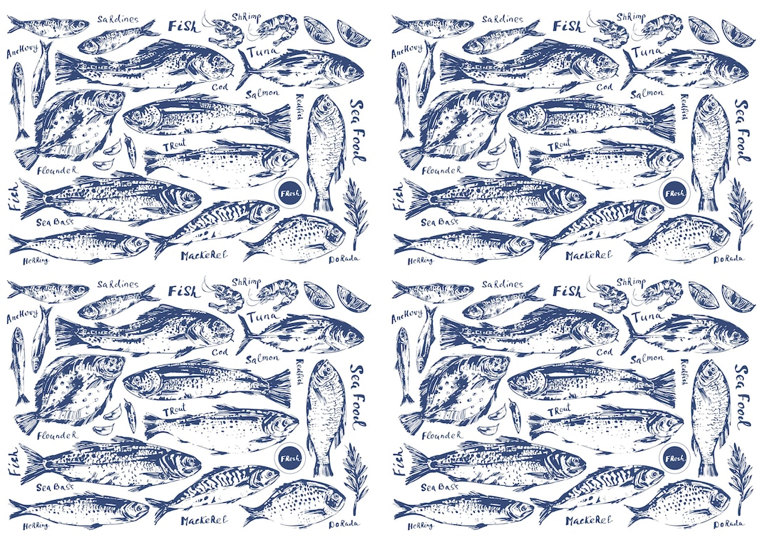 Rice Paper for Decoupage / Blue White Fish Fish Mediterranean Fishing ...