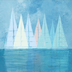 Decoupage Napkins - Sail Boat Painting Ocean Paper Napkins -  set of 3 - Cocktail Size