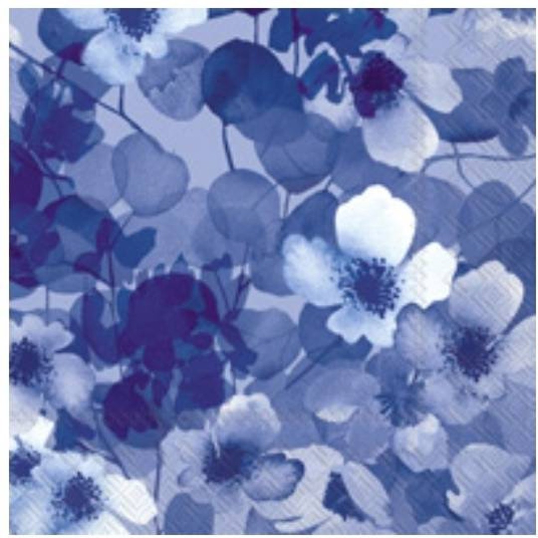 Decoupage Napkins Blue and White Flowers Paper Napkins Set of 3