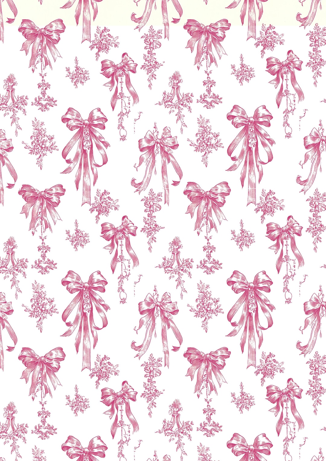 Pink Rice Paper Rice Paper for Decoupage / Pink Toile Chinoiserie Bows / 1 Rice Paper ...