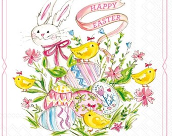 Decoupage Napkins - Easter Bunny Paper Napkins- Set of 3- Cocktail Size