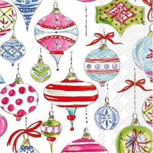 Decoupage Napkins- Vintage Christmas Ornaments Paper Napkins - Set of 2- Guest size