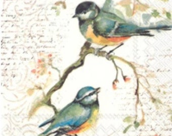 4 Single paper decoupage napkins Cute blue tit bird forest -493 autumn 