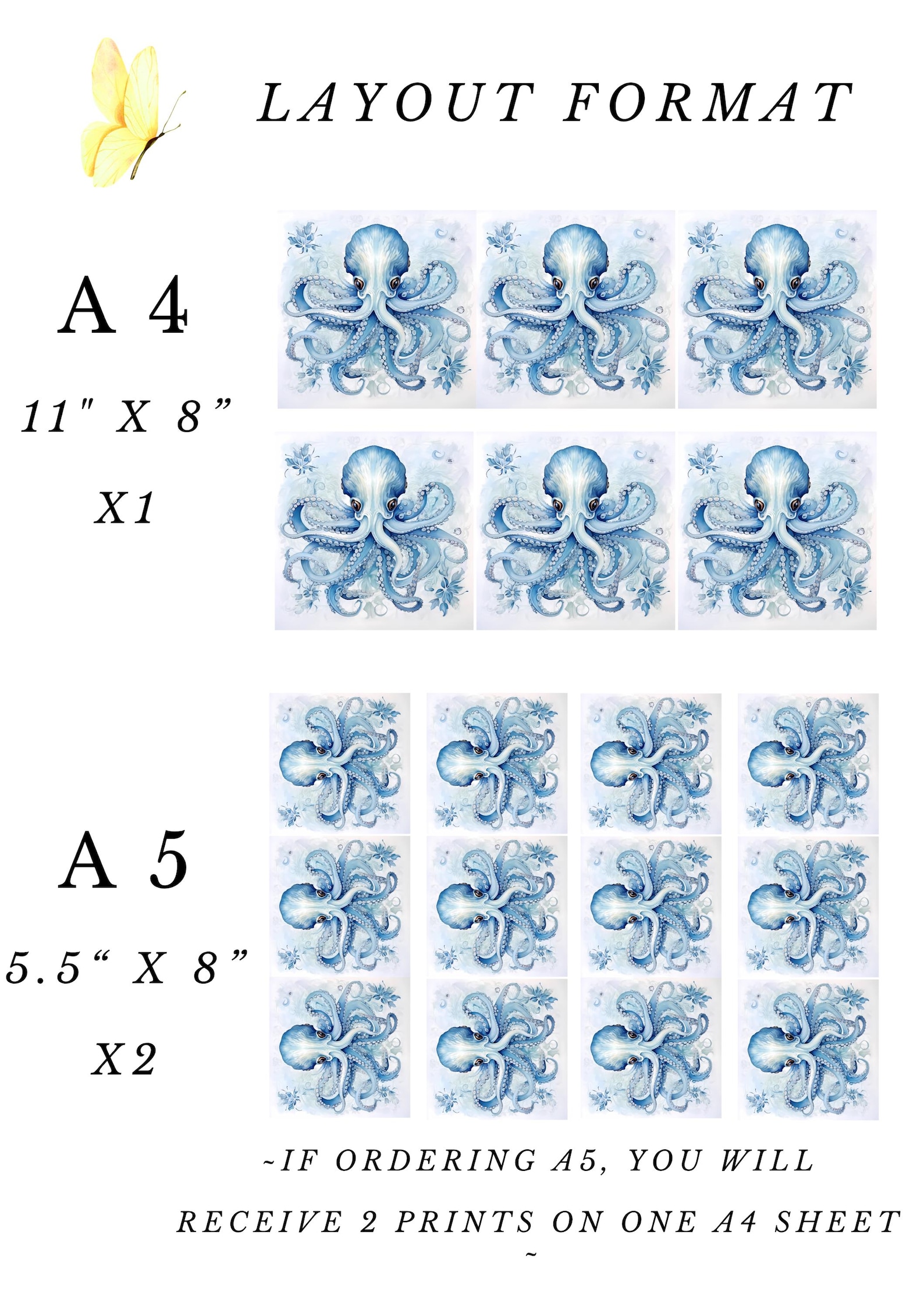 Rice Paper for Decoupage / Blue White Octopus Ocean Nautical / 1 Rice ...