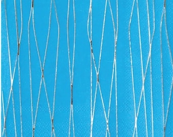 Decoupage Napkins- Blue and Gold Geometric Stripe Design Paper Napkins- Set of 3- Cocktail Size