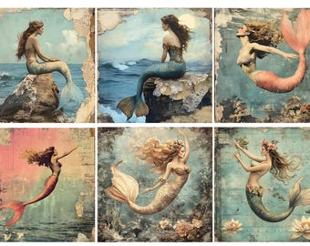 Rice Paper for Decoupage / Vintage Mermaids / 1 Rice Paper / A4 / A5 / Customizable