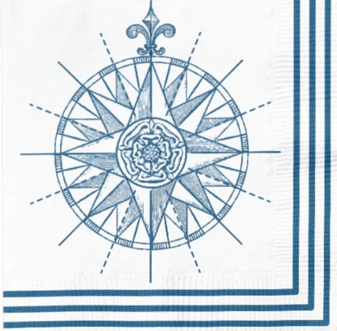 Decoupage Napkins Compass Nautical Paper Napkins Set of 3 Cocktail Size