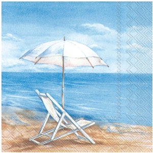 Decoupage Napkins- Beach Scene Paper Napkins- Set of 3- Cocktail Size