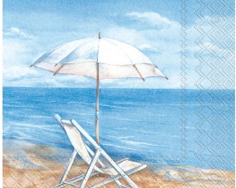 Decoupage Napkins- Beach Scene Paper Napkins- Set of 3- Cocktail Size