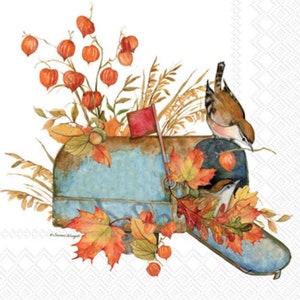 Decoupage Napkins- Fall Birds Paper Napkins- Set of 3- Cocktail Size