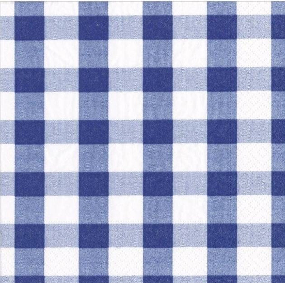 Decoupage Napkins Blue White Gingham Plaid Paper Napkins Set of 3