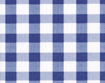 Decoupage Napkins- Blue White Gingham Plaid Paper Napkins- Set of 3- Cocktail Size