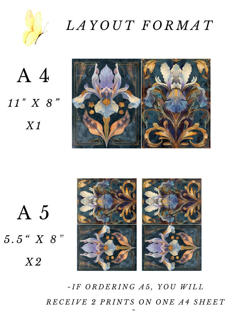 Rice Paper for Decoupage / Iris Flower Art Nouveau Art Deco / 1 Rice ...
