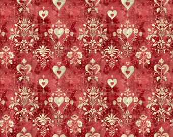 Rice Paper for Decoupage / Vintage Valentines Day Heart Hearts Damask Red / 1 Rice Paper / A4 / A5 Customizable