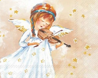 Decoupage Napkins- Angel Girl Paper Napkins- Set of 3 - Luncheon Size